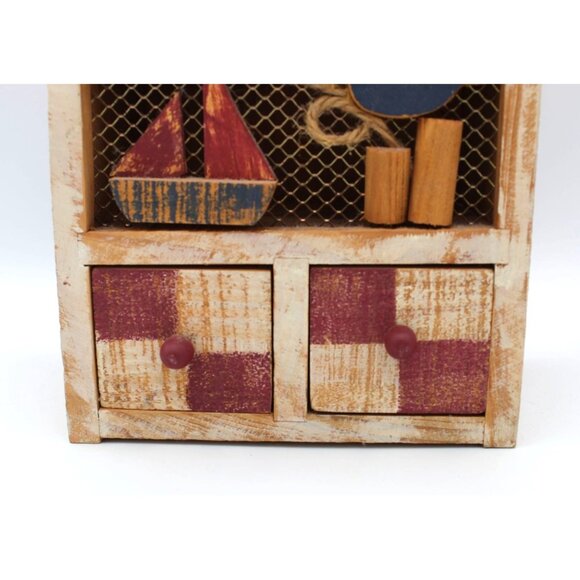 Recipe Box Wooden House Shabby Chic Beach Drawers Open Hinged Vintage 9.75 Inch - Picture 8 of 16
